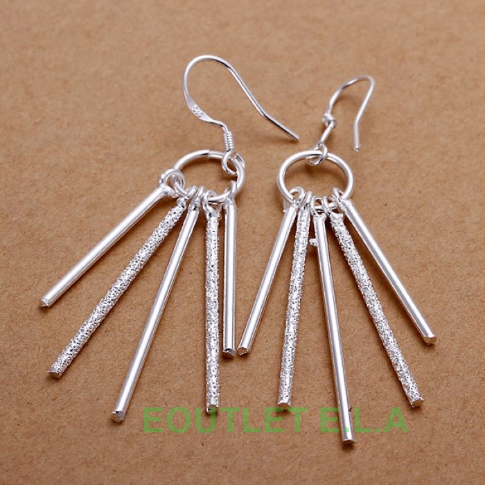 65mm SHINY SILVER BARS DANGLE EARRINGS
